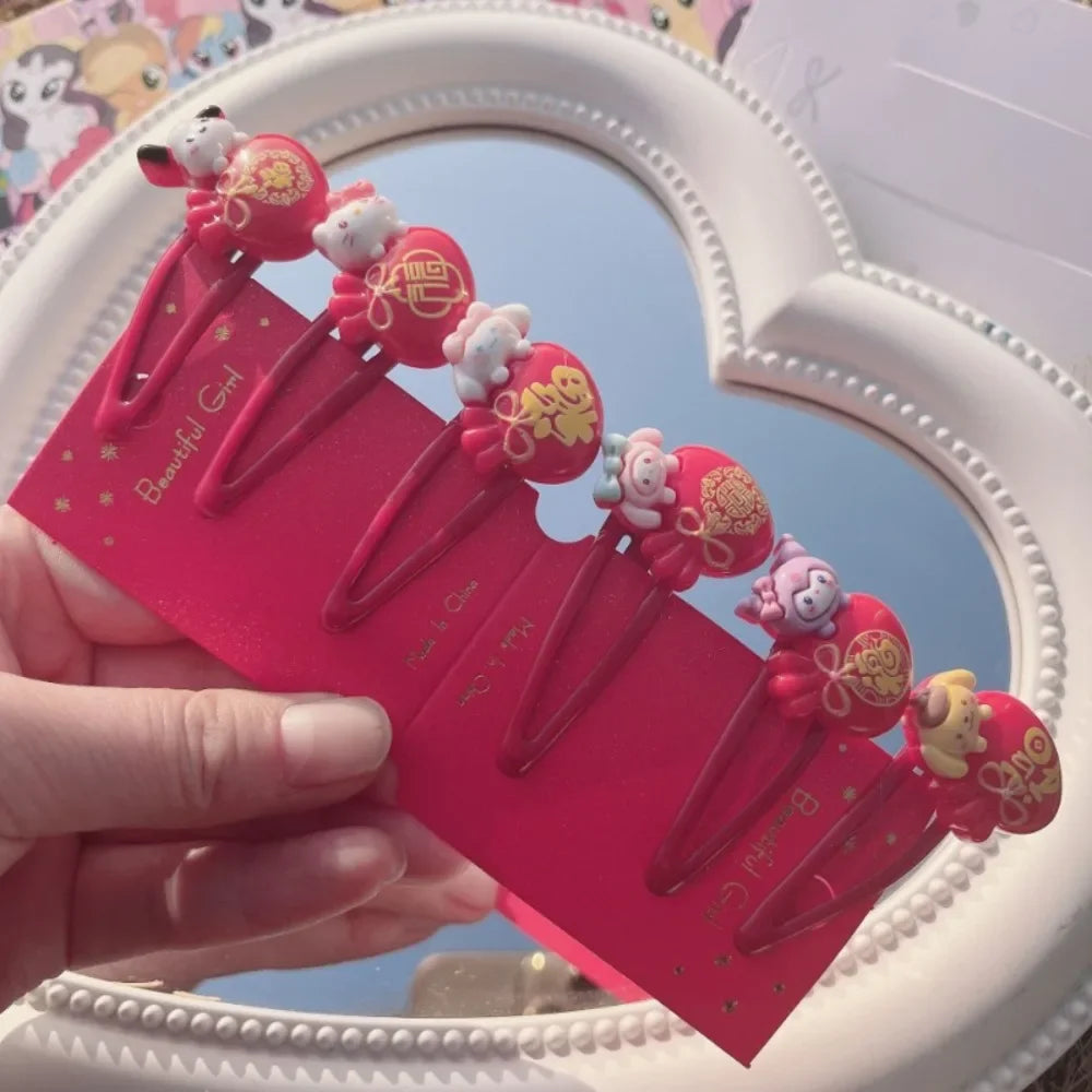 6Pcs Sanrio Hello Kitty Hair Clips Anime Cartoon My Melody Charm Girls Hair Accessories Kawaii Women BB Clips Bangs Clip Gifts