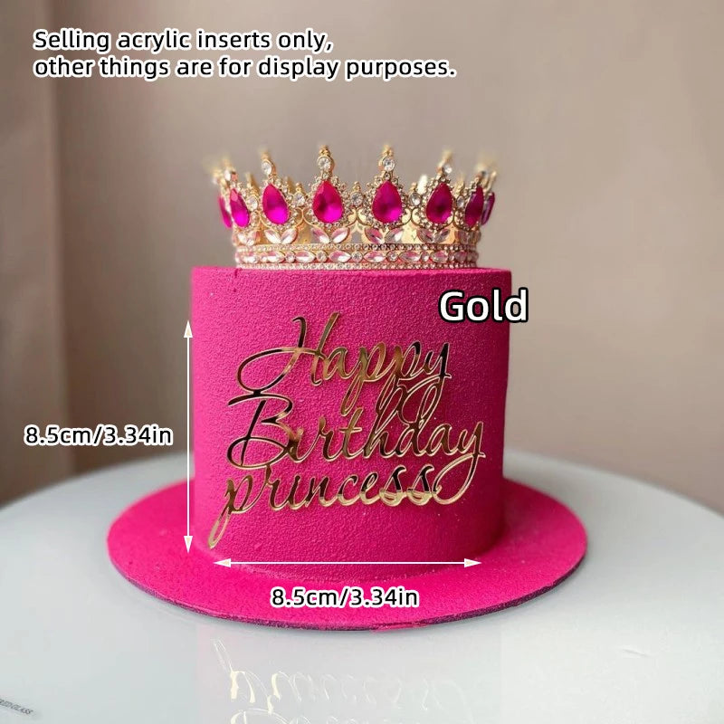 Cake Topper Acrylic Happy Birthday Queen Princess Suitable for Girls Birthday Party Cake Decoration Girls Mitzvah Baby Shower