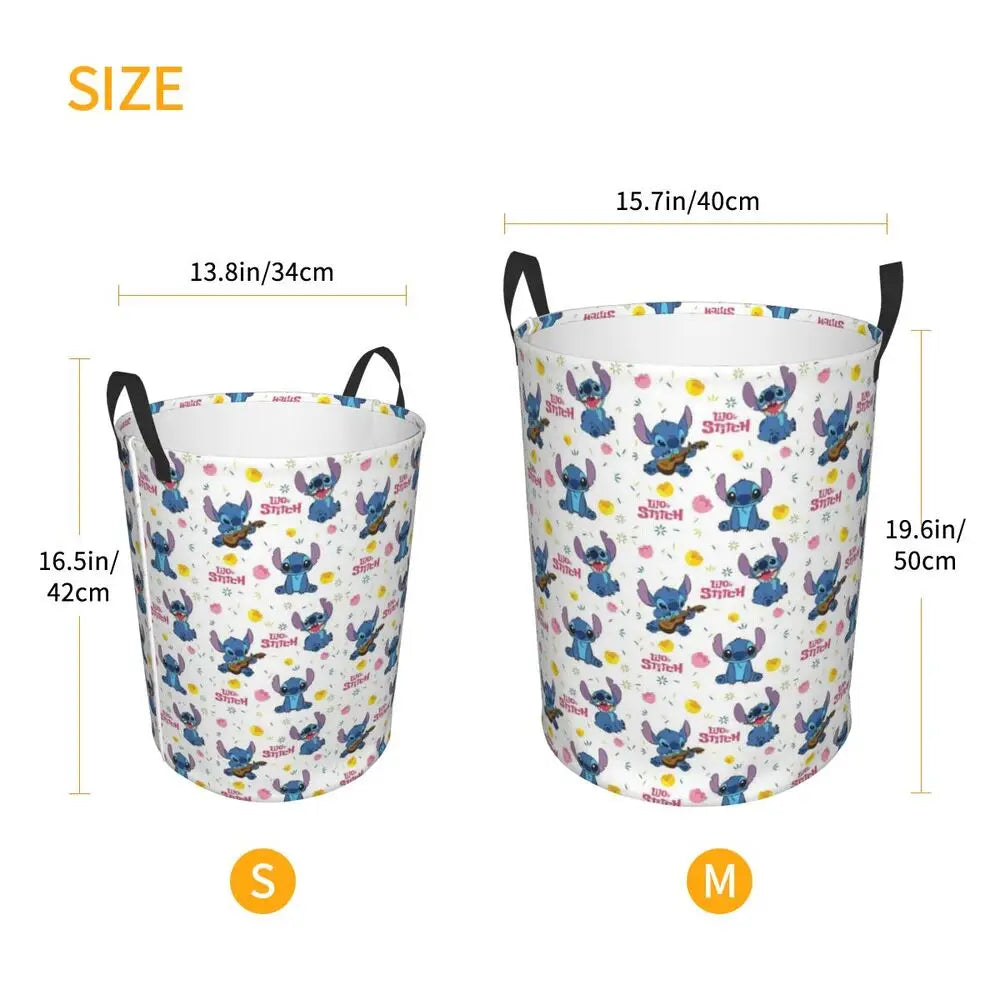 Customized SLilo And Stitch Cartoon Laundry Hamper Large Storage Basket Anime Kids Nursery Toy Organizer
