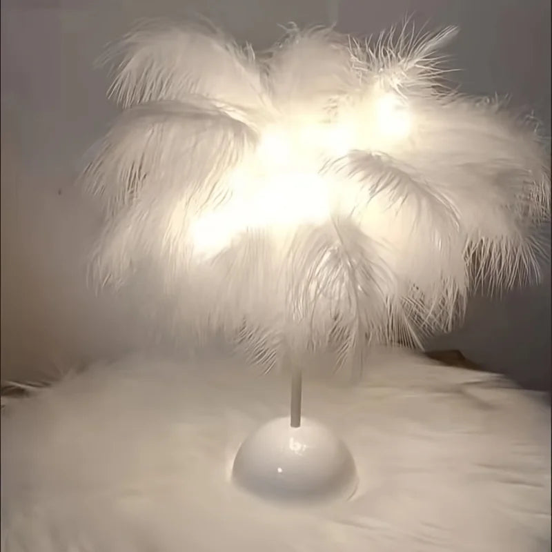 LED Feather Table Lamp Warm White Light Tree Feather Night Light Girl LED Wedding Decorative Lights Birthday Gift Home Decor New
