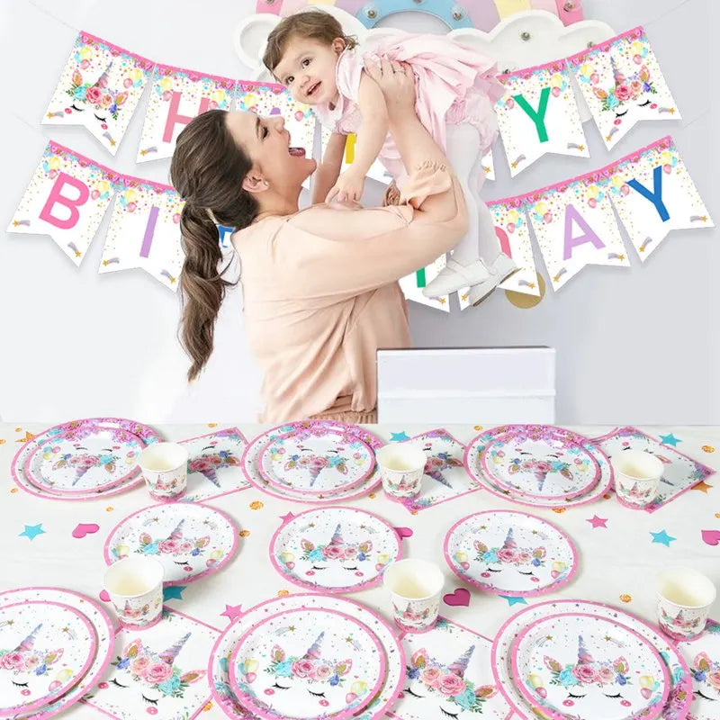 Unicorn Party Decoration Disposable Tableware Unicorn Birthday Party Decorations Kids Baby Shower Girl Birthday Party Supplies