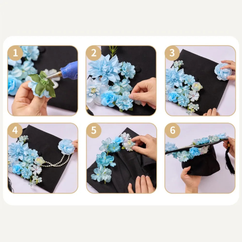 Trencher Cap DIY Flowers Graduation Cap Mortar Board Adjustable Kids Academic Hat with Tassels Bachelor Charm Ornament