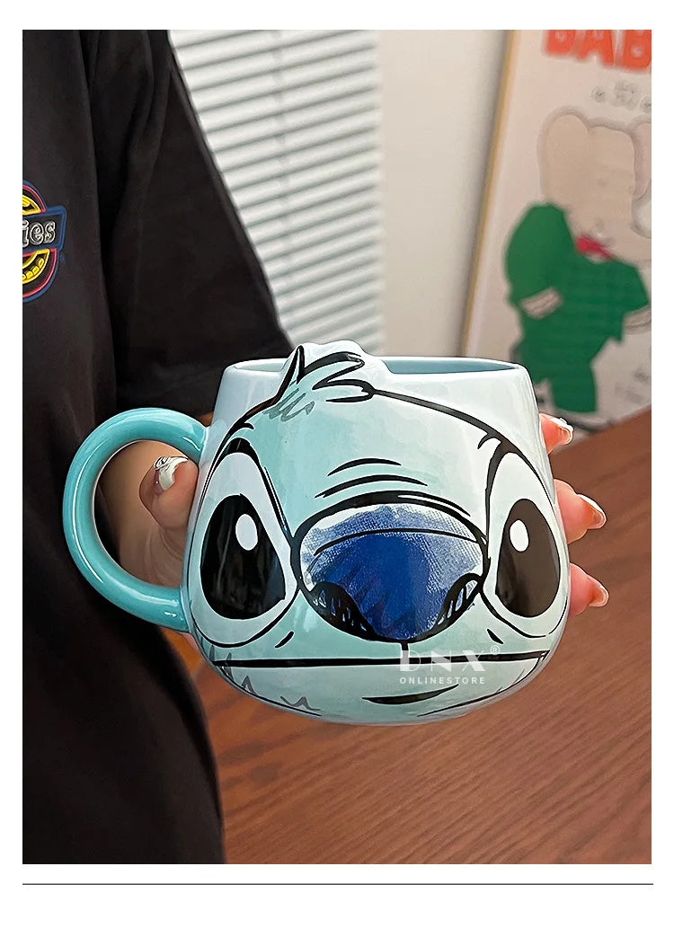 Miniso Stitch Coffee Cup Cartoon Mug Ceramic Cup Kawaii Home Furnishings Milk Cup Cute Holiday Birthday Gifts for Boys and Girls