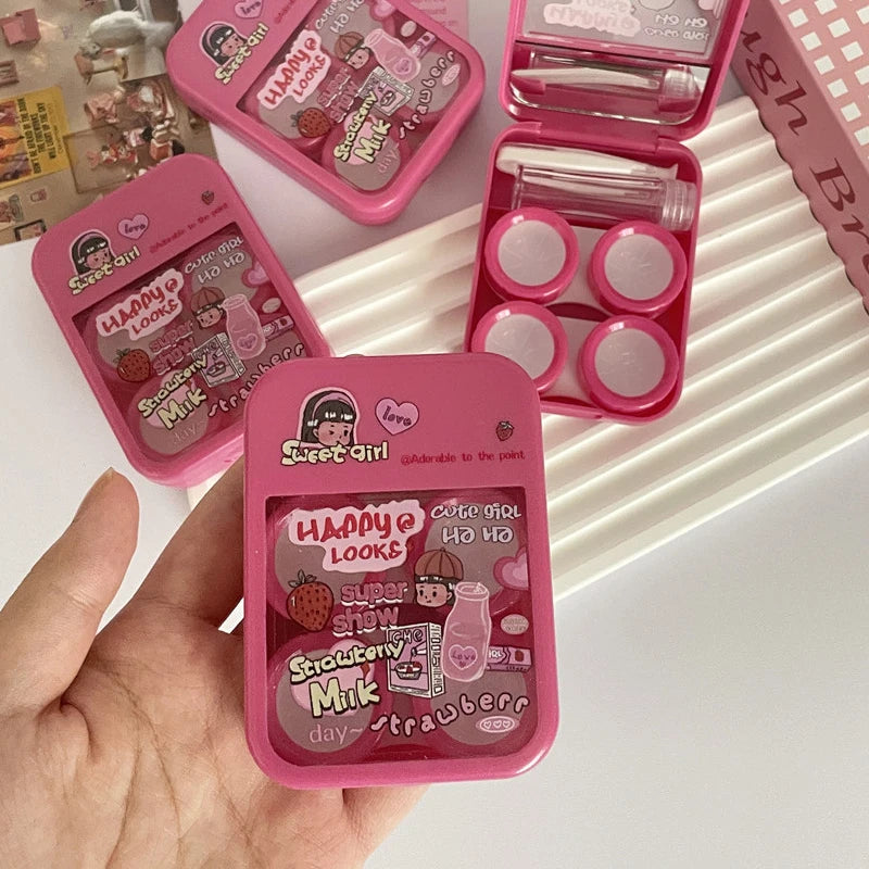 1pcs Cute Mini Contact Lenses Case Kit For Girls Travel Portable Contact Lens Box Contact Lens Storage Container