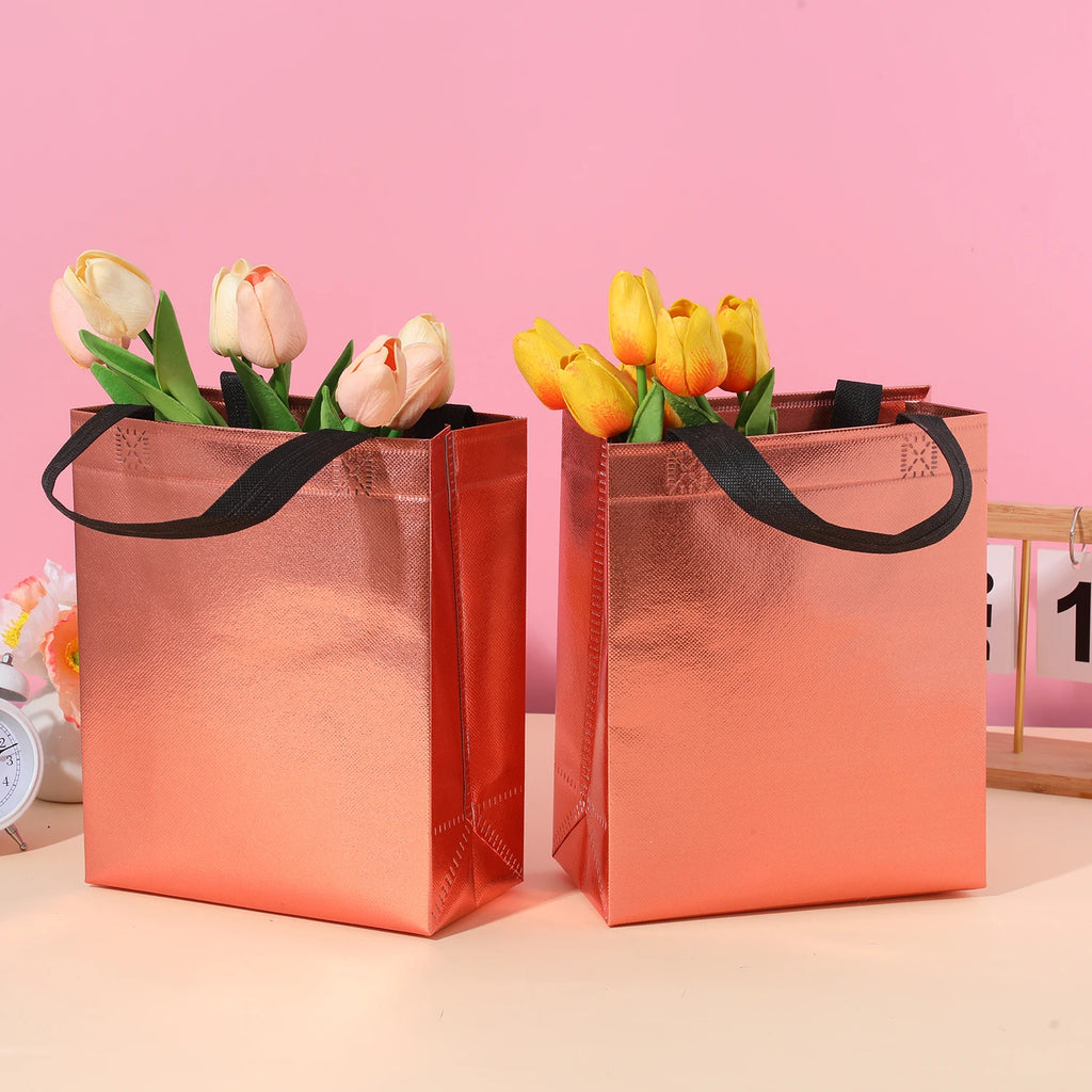 Vibrant 10-Pack Gradient Tote Bags - Laminated, Waterproof - Perfect for Parties, Shopping, and Christmas Party Gifts Packing