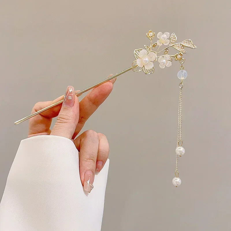 Retro Antique Tassel Phoenix Student Pearl Rhinestone Butterfly Hair Stick Jewelry Wedding Hair Accessories Charm Metal Hairpins