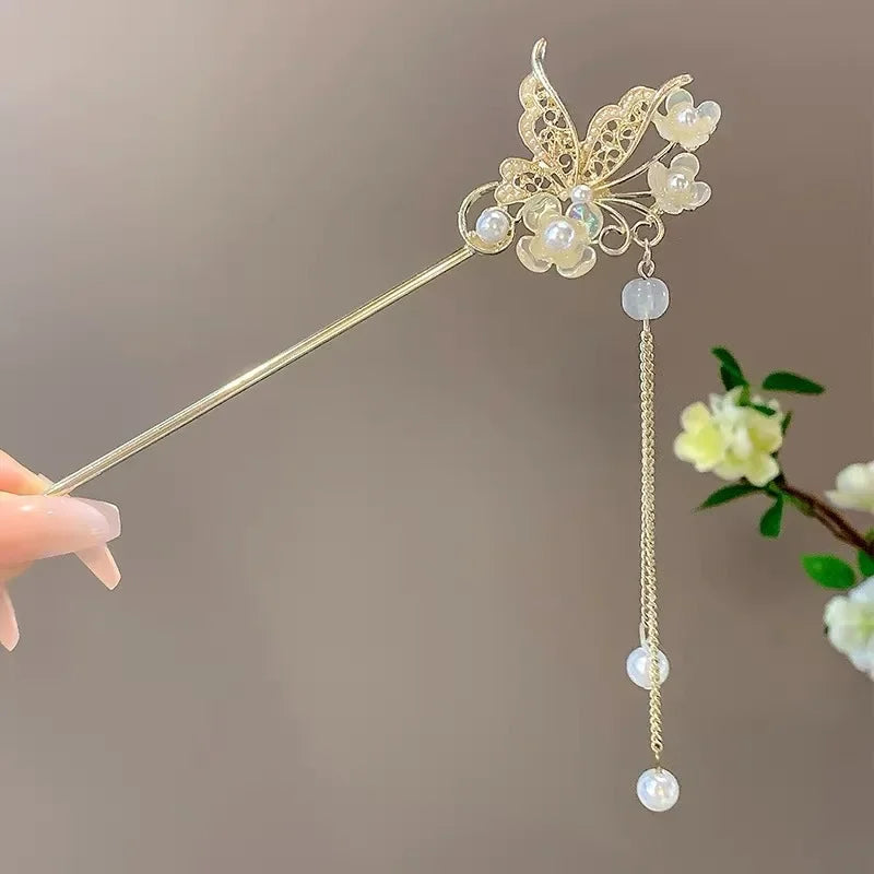 Chinese Style Tassel Hair Clip For Women Hair Stick Pins Flower Handmade Hairpins Charm Jewelry Accessories Hair Ornaments 머리핀