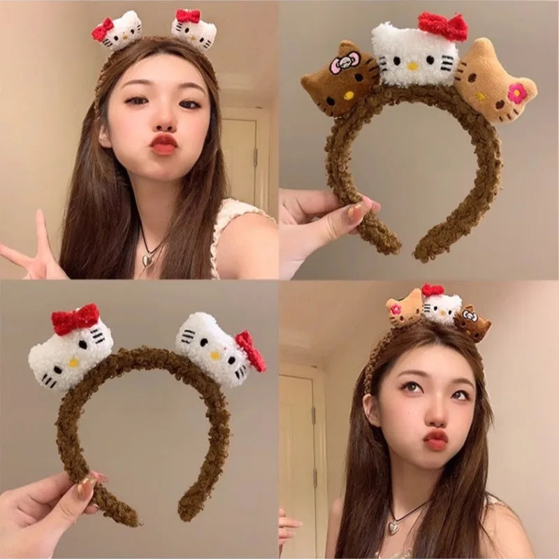 Sanrio Hello Kitty Plush Headband Cute Cartoon Makeup Headwear Hair Accessories Highly Attractive Charm Holiday Gifts