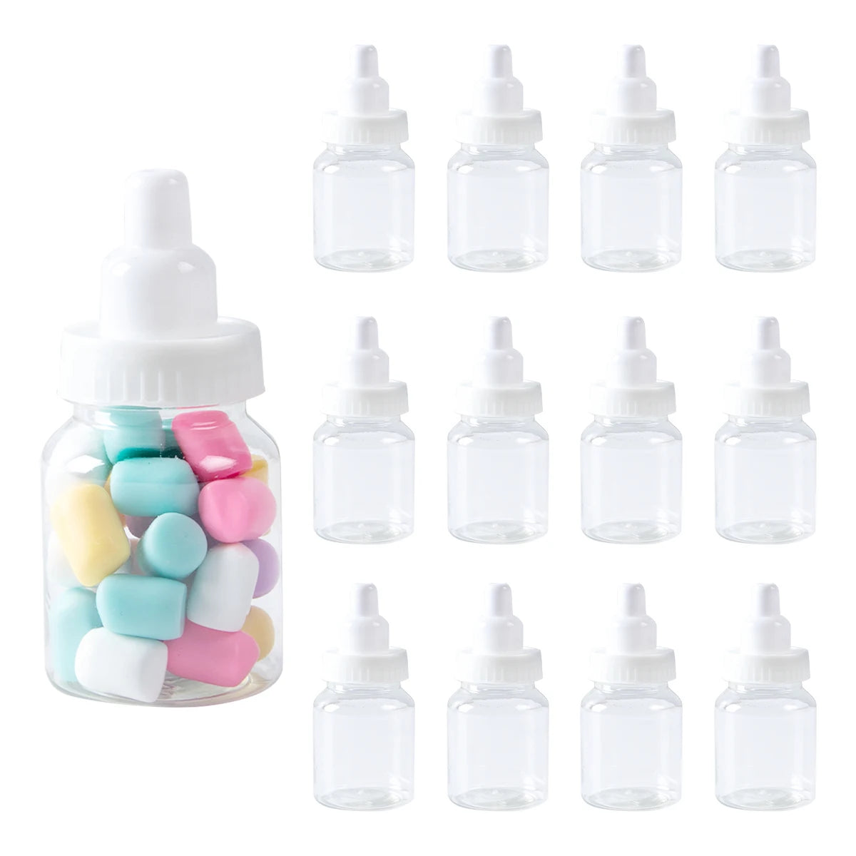 12Pcs Baby Bottle Blue Pink White Plastic Candy Bottle Baby Shower Gift Box Decorations Boys Girls Gender Reveal Party Favors