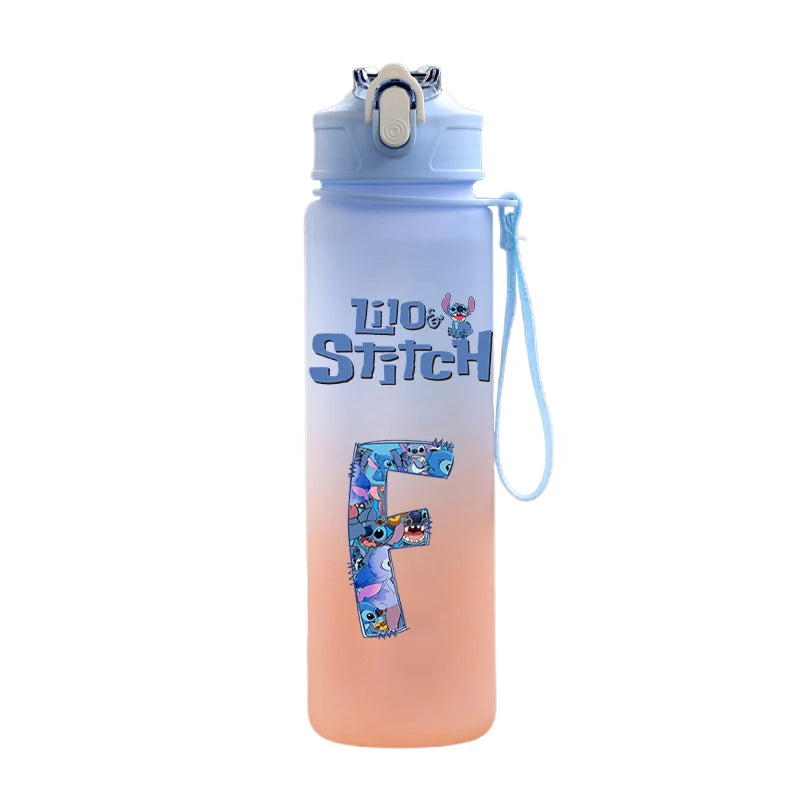 750ml Letter A-Z Printed Lilo Stitch Water Bottle Anime Large Capacity Drinking Cup Portable Outdoor Sports Water Cup kid Gift