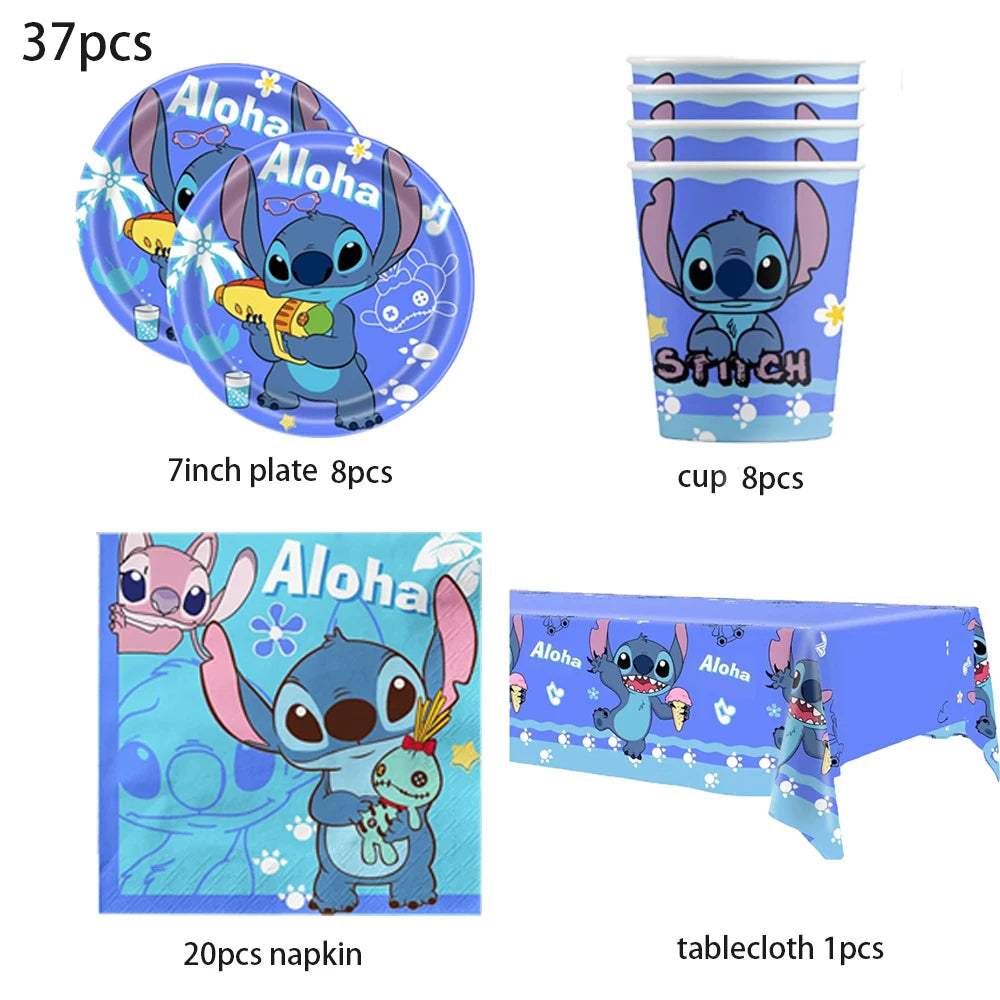 Lilo & Stitch Birthday Party Decorations Stitch Foil Balloons Disposable Tableware Set Backdrop Plate Napkin Kids Party Supplies