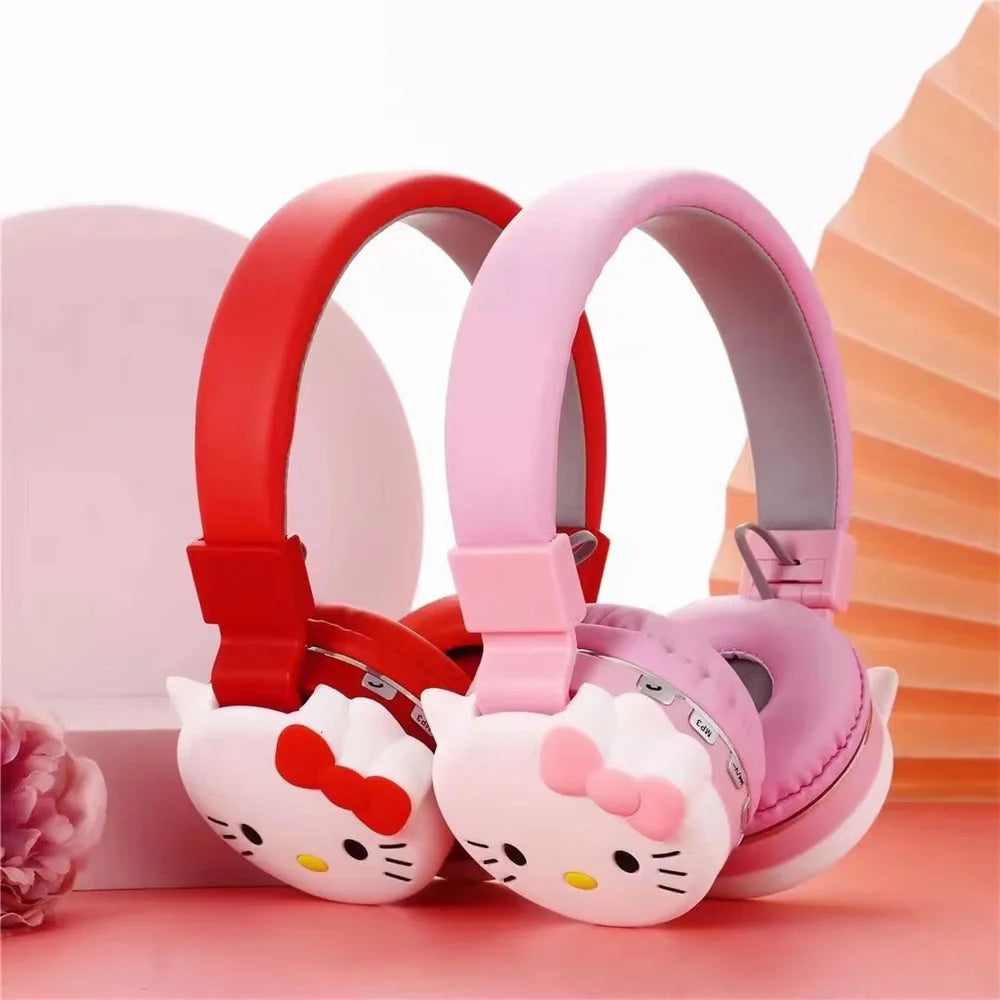 Sanrio Bluetooth Headphone Hello Kitty Wireless Headsets Cartoon Mic Foldable Lightweight Earphone for Phones Laptop Gift Pink