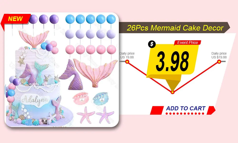 Mermail Cake Decoration Glitter Blue Pink Purple Soft Ceramic Mermail Tail Cake Toppers for Girls Birthday Baby Shower Party Dec