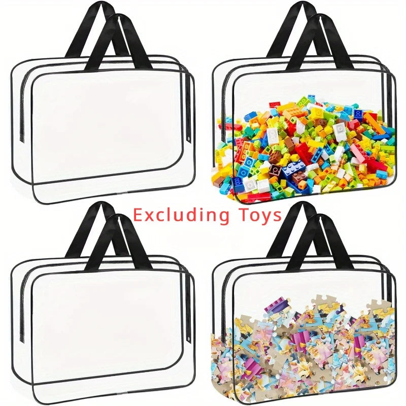 Toy Storage Bag, Multi-purpose Zipper, Transparent PVC Waterproof Travel Case, Suitable for Building Block Puzzle, Toiletries