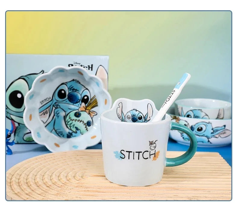 Stitch Salad Bowl Dinner Plates Household Ceramic Plate Cute Styling Rice Bowl Resistant Tableware Kid Water Cup Coffee Mug Gift
