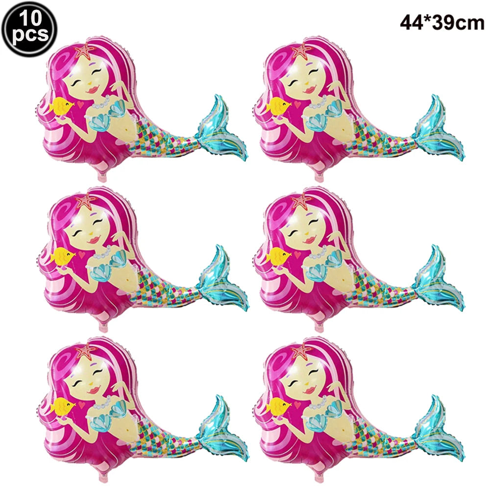 Mermaid Party Balloon 10pcs Mini Shell Foil Balloon Mini Mermaid Shape Balloons Girls Birthday Mermaid Themed Party Supplies
