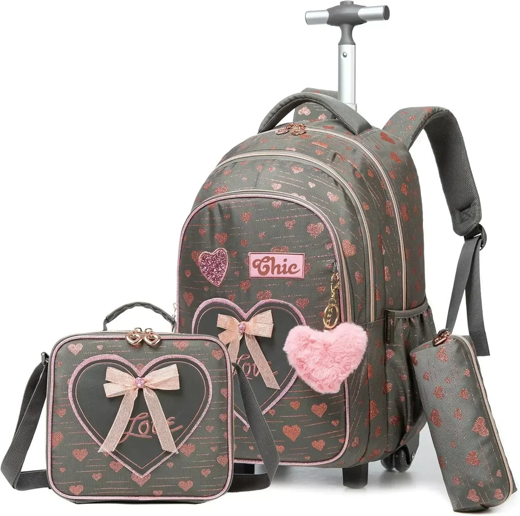 Children's School Backpack with Wheels Kids Wheeled School Bag Teenagers Bag Girls Canvas Backpack Travel Luggage Trolley Bags