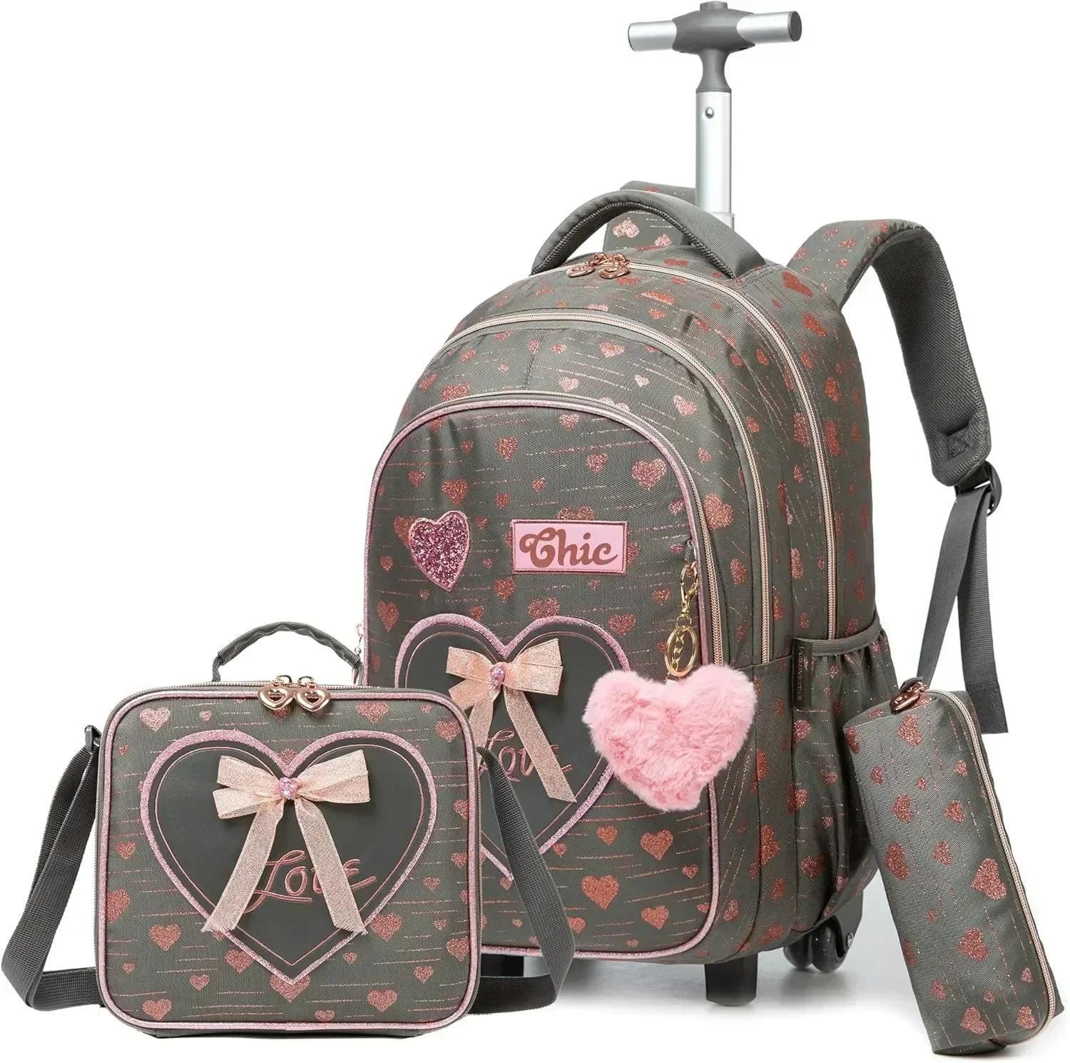 Children's School Backpack with Wheels Kids Wheeled School Bag Teenagers Bag Girls Canvas Backpack Travel Luggage Trolley Bags