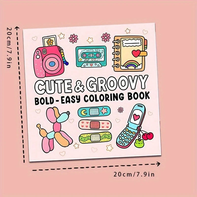 Cute & Groovy Coloring Book for Adults and Youngsters – Bold & Easy Designs for Relaxation, Art Learning, and Cognitive Develop