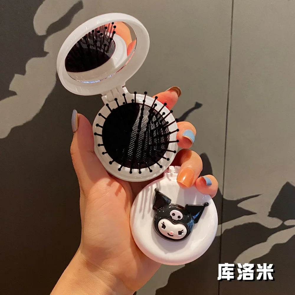 Sanrio Makeup Mirror Hello Kitty Kuromi My Melody Folding Airbag Comb for Women Portable Mirror Air Cushion Comb Girls Gift