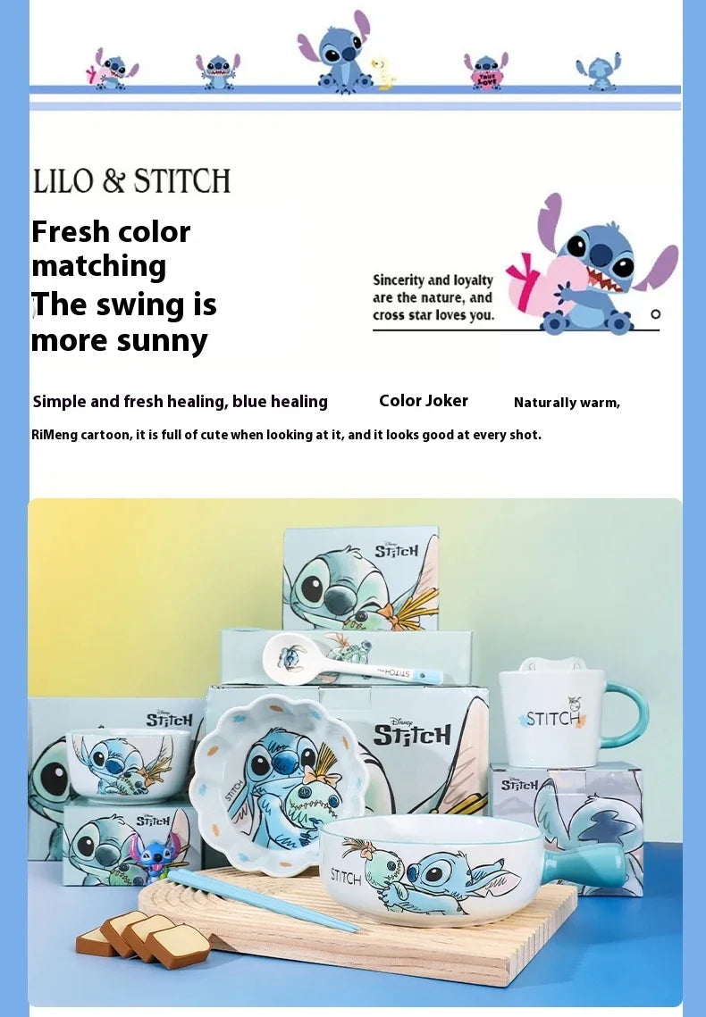 Stitch Salad Bowl Dinner Plates Household Ceramic Plate Cute Styling Rice Bowl Resistant Tableware Kid Water Cup Coffee Mug Gift