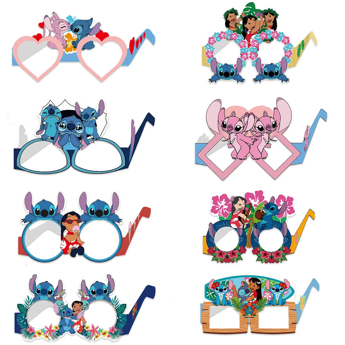 8pcs Anime Stitch Theme Party Paper Glasses Stitch Photo props Kids Boys Happy Birthday Party Decor Cartoon Mask Gift Toy