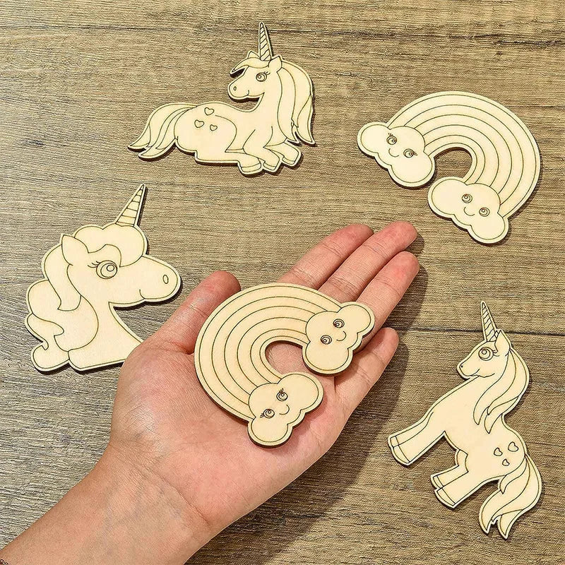 10pcs/set Unicorn Wooden Crafts DIY Painting Wood Slices Hanging Ornaments For Birthday Party Decoration Kids Gift Home Supplies