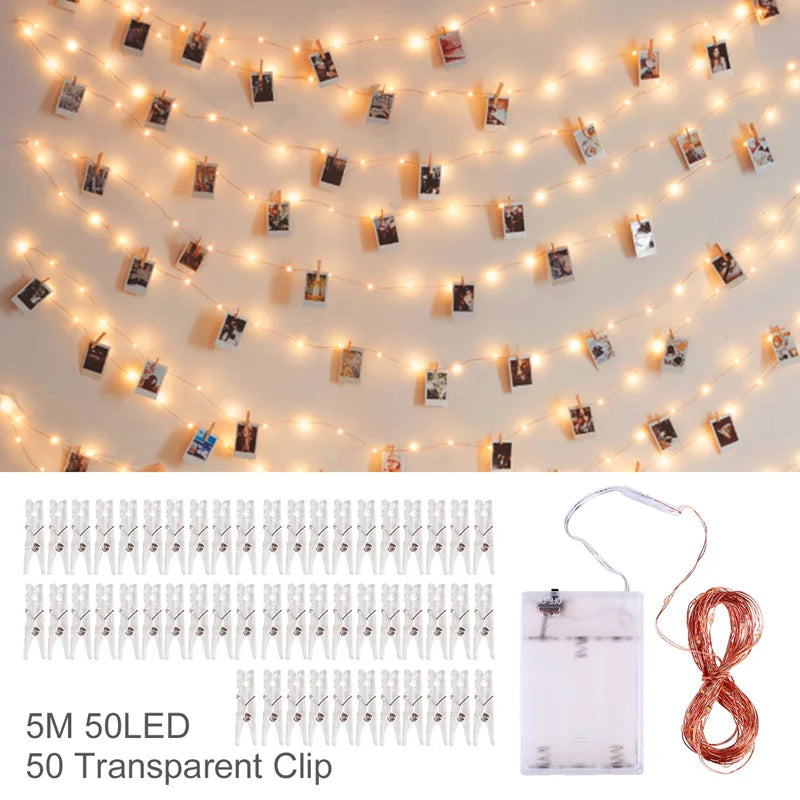 Photo Clip Light Banner Wedding Decoration Birthday Party Decor Kids Girl Boy Baby Shower Banner Christmas Decoration 2023