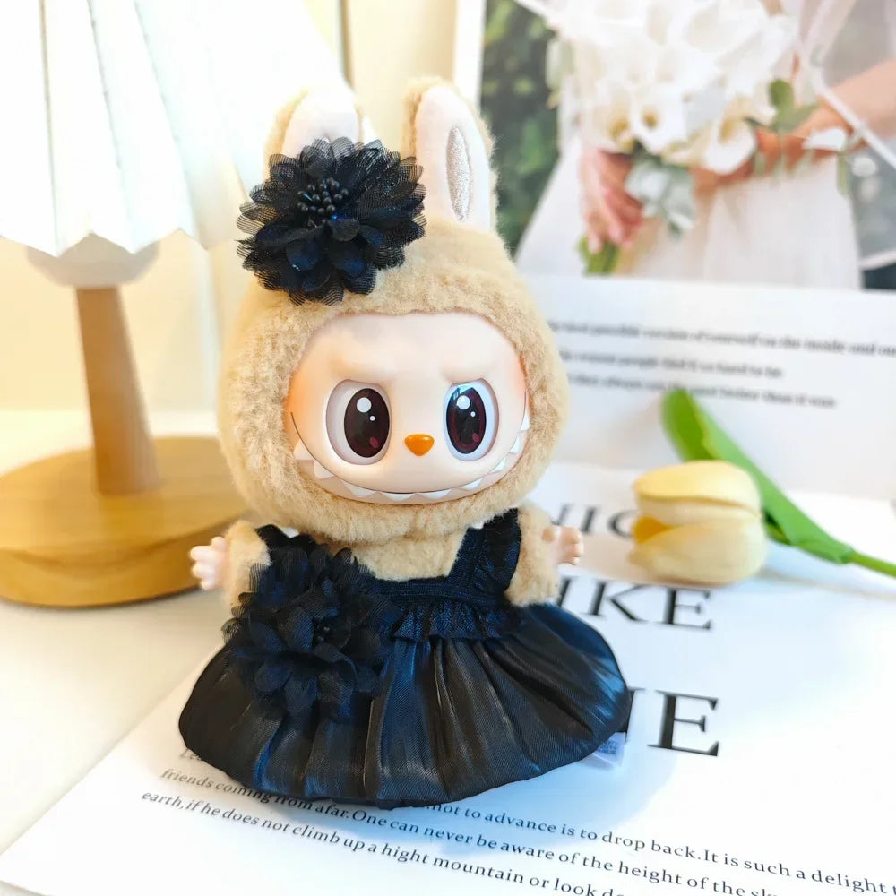 Mini Plush Doll's Clothes Bud Skirt with Pearl Hair Accessory Labubu I II Idol Dolls Korea Kpop Doll DIY Clothing Gifts