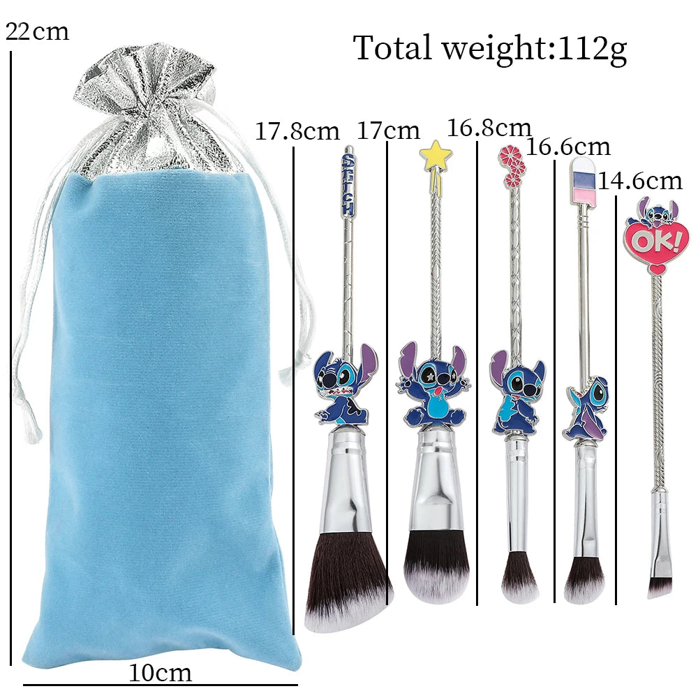 5pcs/set Lilo & Stitch Makeup Brushes Kawaii Stitch Model Cosmetics Brush for Women Eyeshadow Concealer Lip Eye Brush