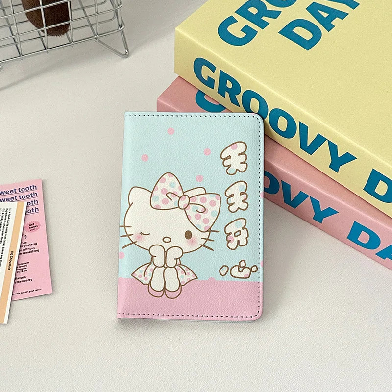 Sanrio Hello Kitty Travel Passport Cover Women Girls Passport Credit Card Holder PU Cartoon Organizer Case Passport Wallet Gift