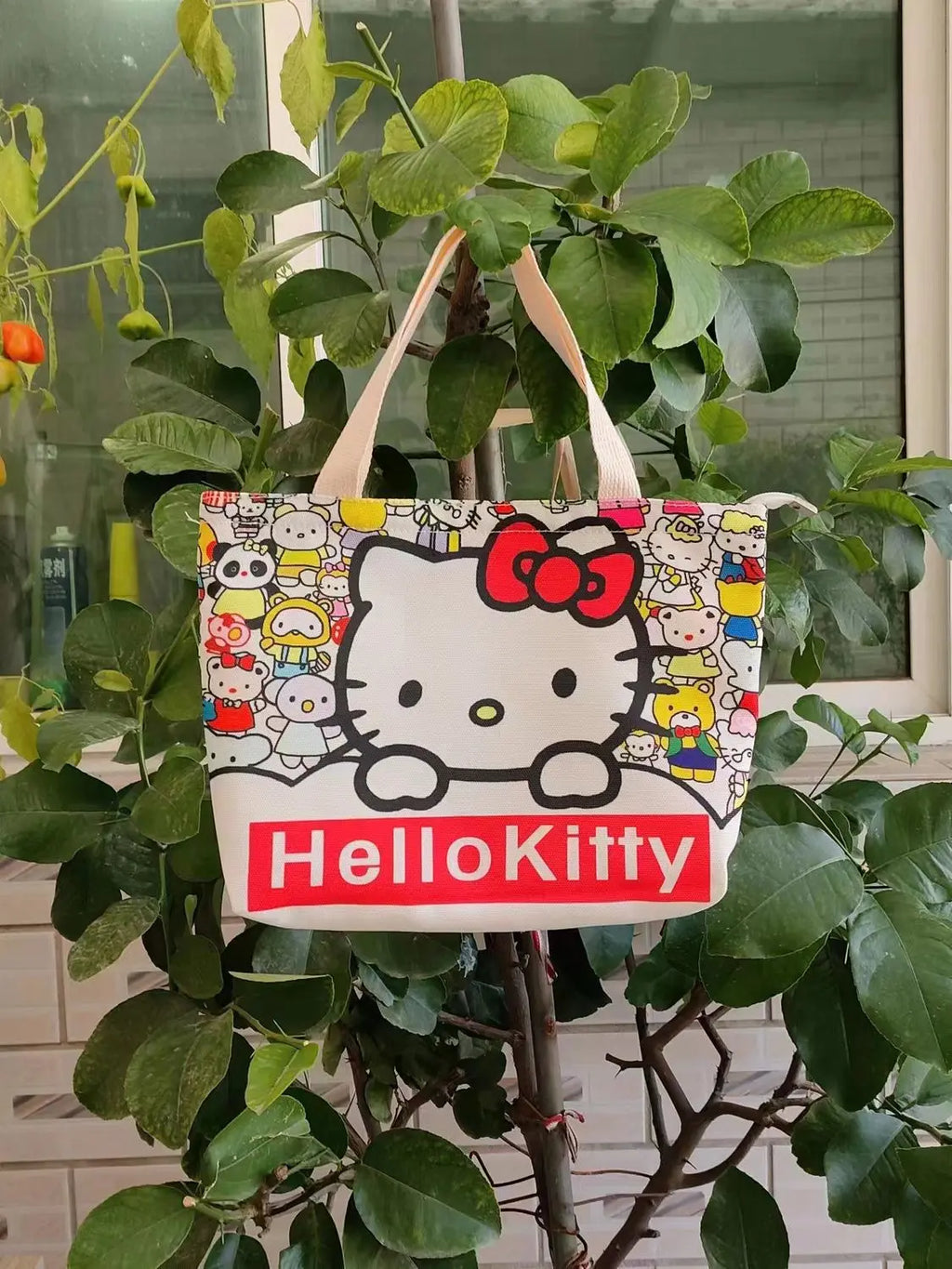 Ins New Sanrioed Hello Kittyed Tote HandbagCanvas Bag Kawaii Kitty Shoulder Bags HighCapacity Lunch Box Bag Tote Gift Toy