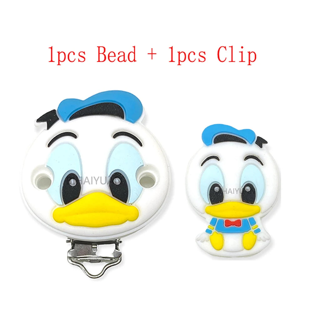 2pcs one set Moana Simba Dumbo marie cat Stitch 101dog Silicone clip Focal Beads Pacifier Chain Clips Toy Jewelry Accessories