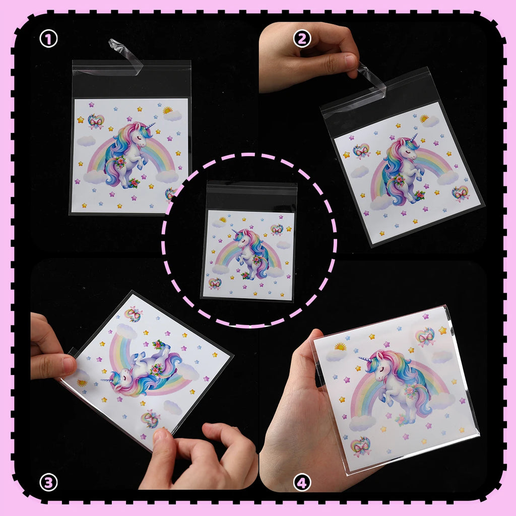 50/100Pcs Unicorn Party Gift Bags Birthday Party Decoration Candy Bags Packaging Bags Baby Shower Kids Favors Party Supplies