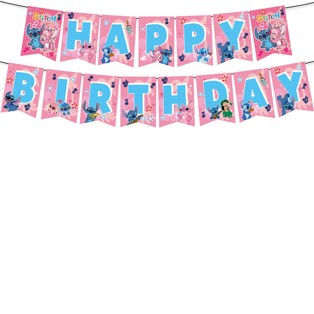 Pink Lilo & Stitch Angel Birthday Party Supply Disposable Tableware Paper Cups Plate Girls birthday party Baby Shower Decoration