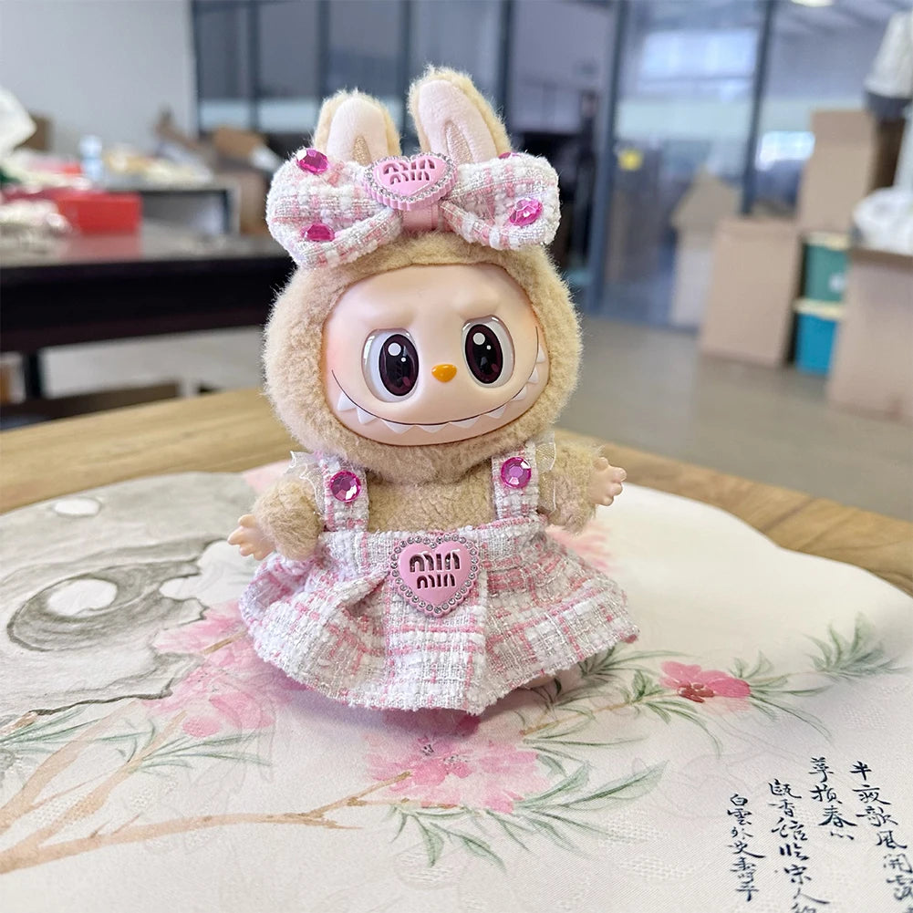 For Labubu Sitting Party Series  Classic Dress Grid Style Small Fragrance For Labubu v1 v2 Kid Gift Labubu Clothes Design style