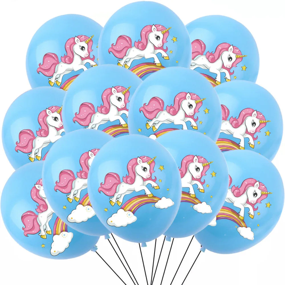 Rainbow Unicorn Latex Balloons for Kids, Birthday Party Decorations, Baby Shower, Party Toys, 12 ", 12Pcs
