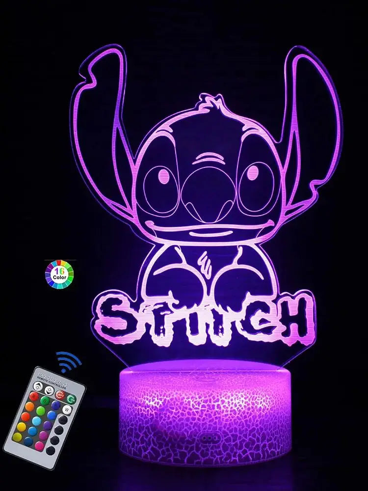 3D Stitch Anime Character LED Night Light, Model Toy, Children's Bed Room Decoration, Birthday Party Gift