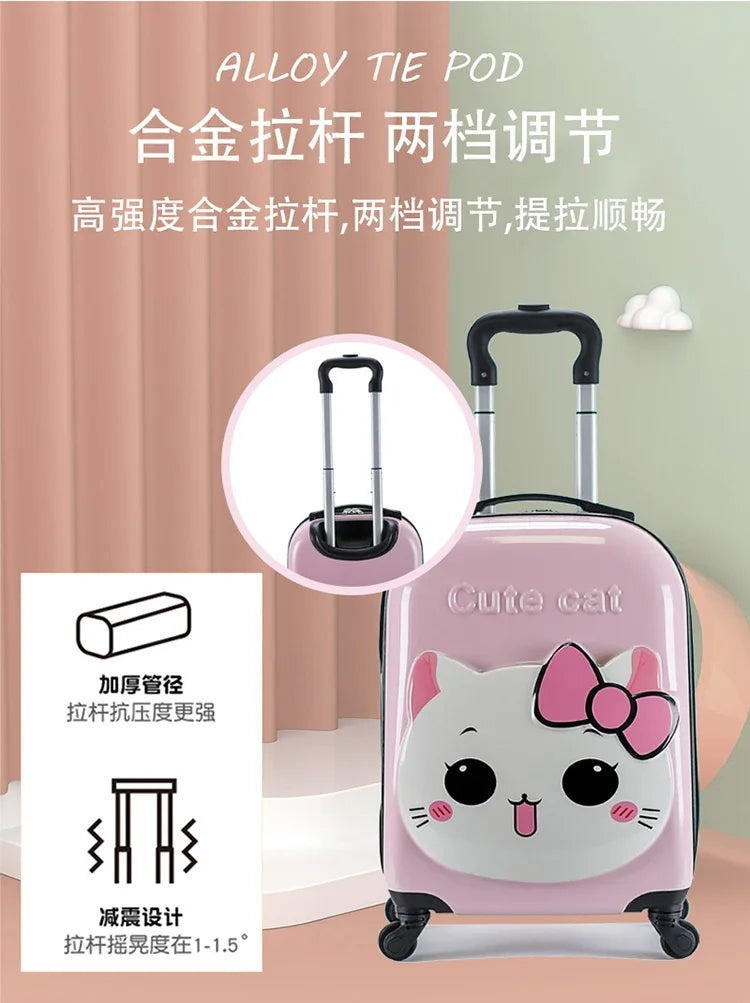 XQ kids travel suitcase 18-inch carry ons luggage trolley case for girls boys gift cabin rolling luggage spinner cute Cartoon
