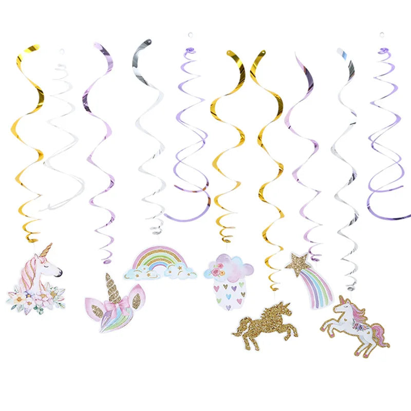 Unicorn Party Happy Birthday Paper Banner Hanging Garland Flag Unicorn Theme Kids 1st Birthday Party Decorations Baby Shower