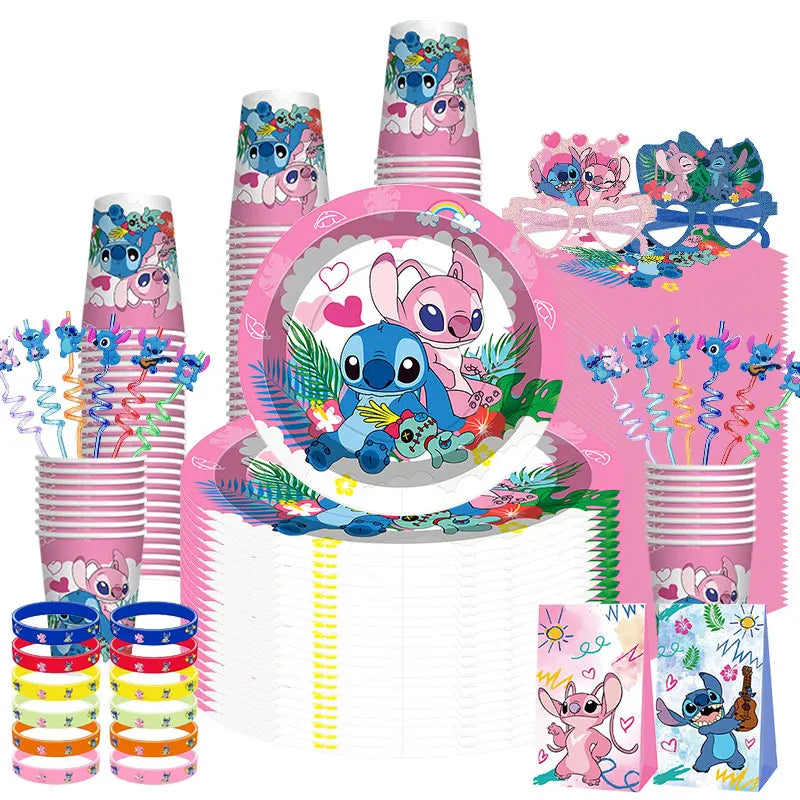 Pink Lilo Stitch Birthday Party Decoration Stitch And Angel Birthday Party Decorations Tableware Plates Balloons Girls Toy Gifts