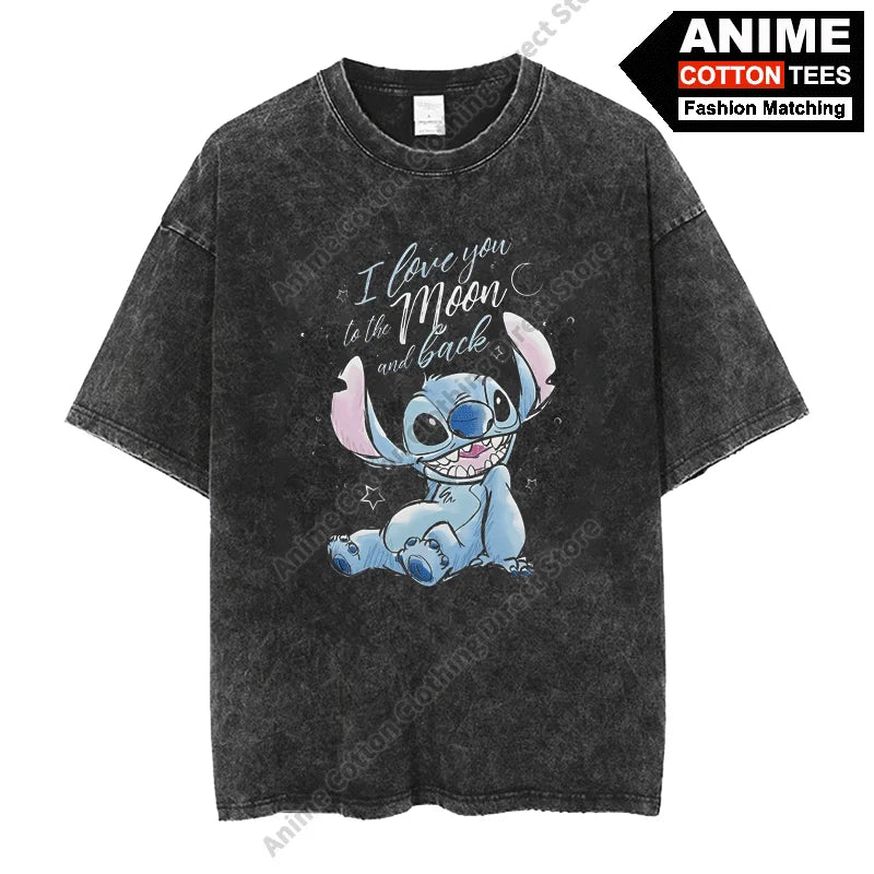 Lilo & Stitch Ghostface T-shirt Cotton Washed Vintage Oversized T Shirt y2k Harajuku Hip Hop Street Casual Unisex Loose Tees