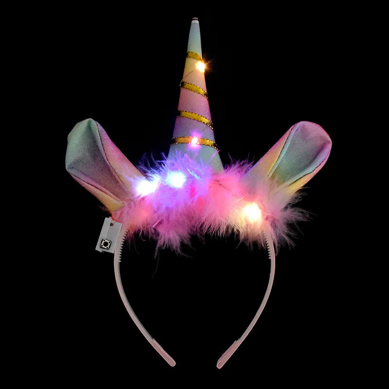 LED Colour Angel Feather Wings Girls Unicorn Halo Headband Fairy Stick Luminous Prop Cosplay Party Costume Glowing Accessories