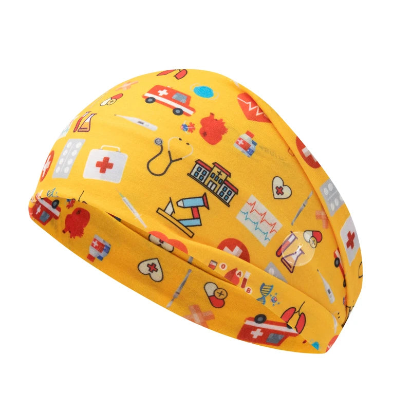 Medical Headband For Girl Buttons Hairbands Women Hair Band Printed Bandanas cute Headband Sweat -absorbing Turbans Elastic
