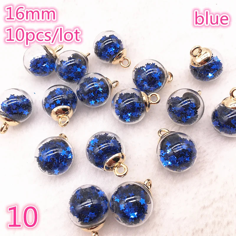 New 16mm Colorful Transparent Ball Glass Star/Round Charms Pendant Find Hair Accessories Jewelry Charms Earring