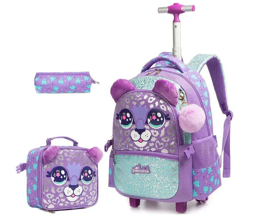 Kids School Trolley Bags 3 In 1 School Rolling Backpack Bag For Girls Children Travel Rolling Luggage Bag Unicorn Schoolbag