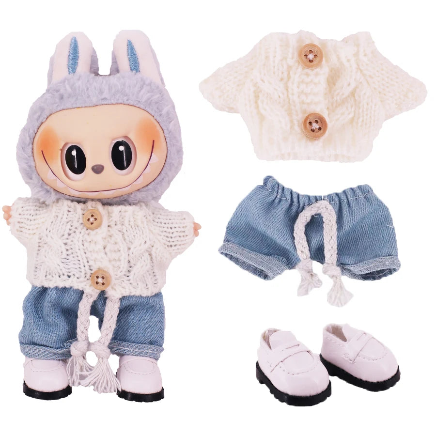 Doll Sweater Pants Shoes set For labubu Clothes 17 cm Doll Accessories,Toys For Girls,Christmas Festival Birthday Present