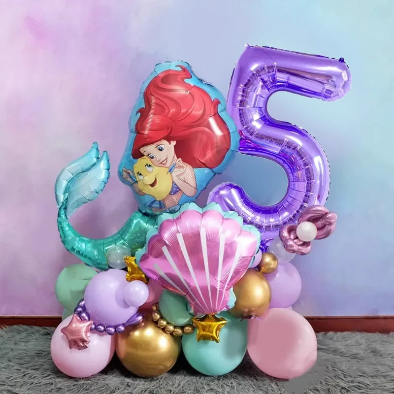 Mermaid Ariel Princess Birthday Party Decorations Disposable Tableware Plate Straw Cup Balloons Baby Shower Party Supplies