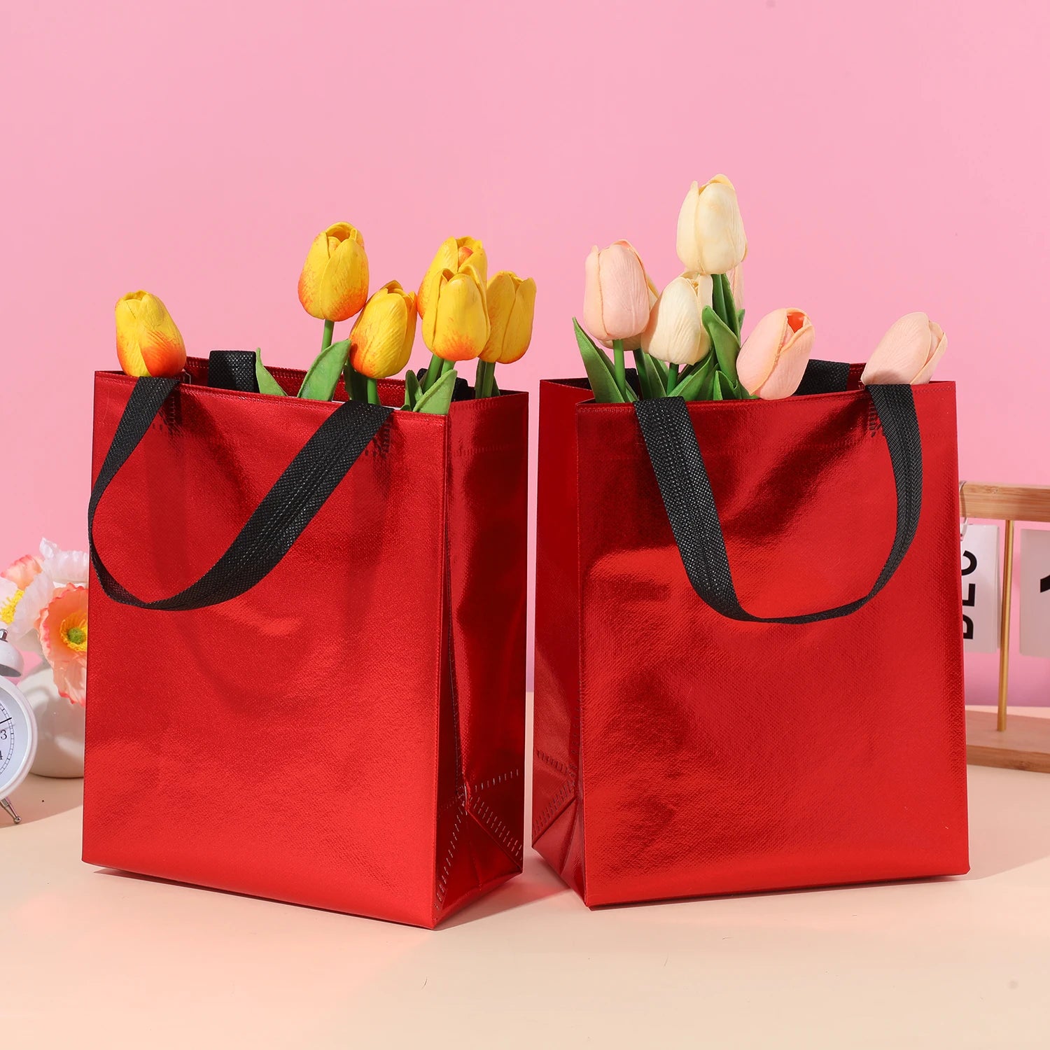 Vibrant 10-Pack Gradient Tote Bags - Laminated, Waterproof - Perfect for Parties, Shopping, and Christmas Party Gifts Packing