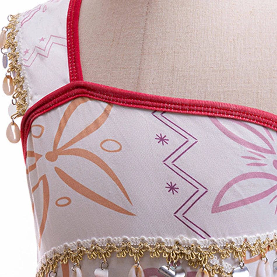 New Movie Moana 2 Dress Girls Cosplay Vaiana Princess Costume Girls One-Shoulder Suspender Dress Accessories Set